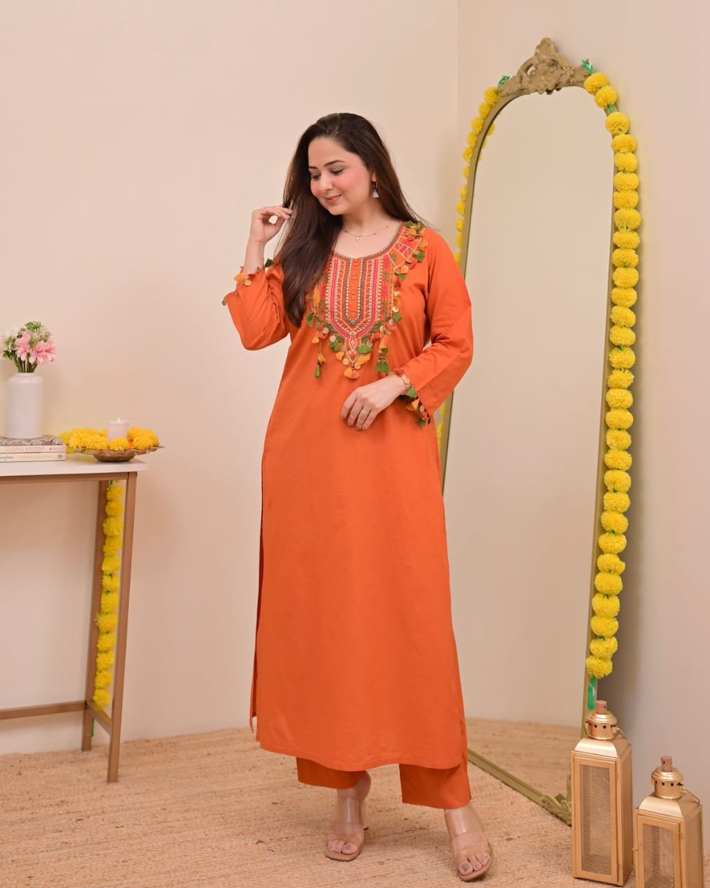 Pure Cotton Festive Embroidered Kurta Pant Set